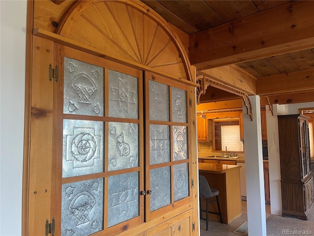 60 Pawnee Path, Lake George, CO 80827 - doorway to outside with a sink and wooden ceiling