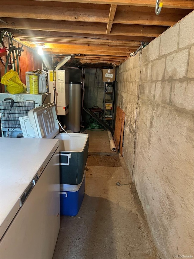 60 Pawnee Path, Lake George, CO 80827 - unfinished below grade area with water heater and refrigerator