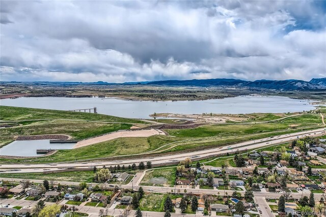 aerial view with a water and mountain view