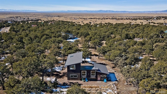 aerial view with a mountain view and a view of trees