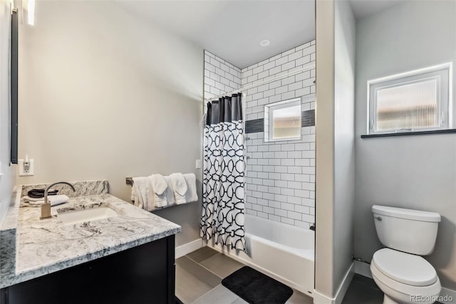 255 Flannigan Cir, Alma, CO 80420 - bathroom with vanity, toilet, tile patterned floors, shower / bathtub combination with curtain, and baseboards