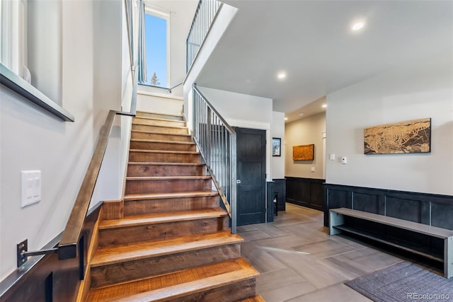 255 Flannigan Cir, Alma, CO 80420 - staircase with recessed lighting and wainscoting