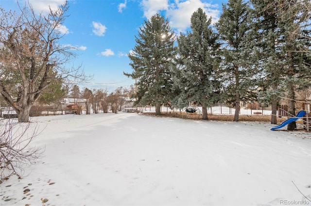 view of yard covered in snow