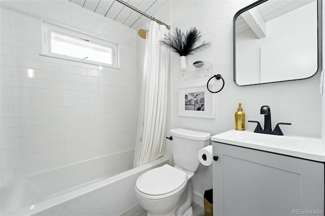 1440 S Clermont St, Denver, CO 80222 - full bath featuring vanity, toilet, and shower / bathtub combination with curtain