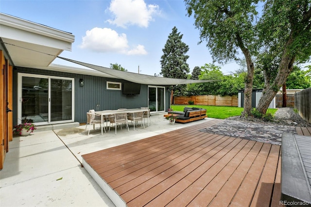 1440 S Clermont St, Denver, CO 80222 - wooden terrace with a fenced backyard, a patio, and outdoor dining area