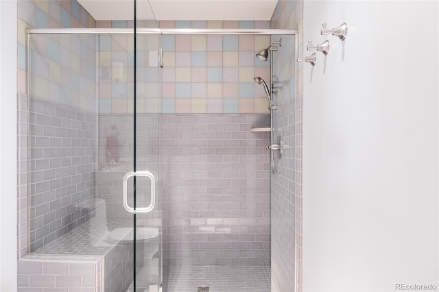 bathroom featuring a shower stall