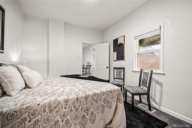 1209 E Routt Ave, Pueblo, CO 81004 - bedroom with dark colored carpet and a textured wall