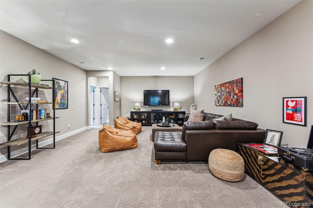 4937 Hogback Ridge Rd, Morrison, CO 80465 - living room with baseboards, carpet floors, visible vents, and recessed lighting