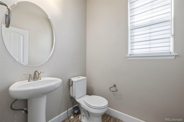 bathroom featuring sink, toilet, and hardwood / wood-style floors