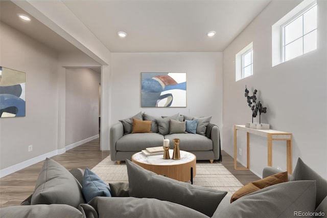 living room with light hardwood / wood-style flooring