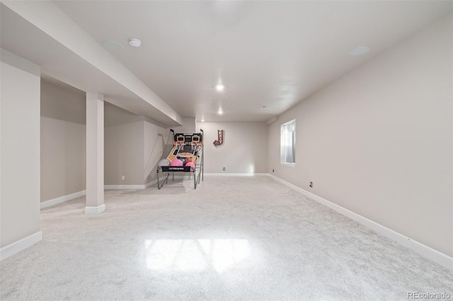 basement with light carpet