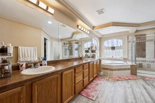 5293 Malaya St, Denver, CO 80249 - full bathroom featuring a bath, visible vents, a stall shower, and a sink
