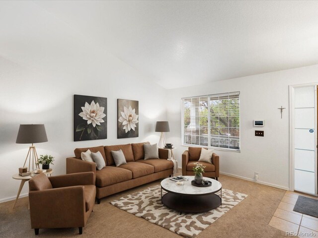 4436 Windmill Dr, Brighton, CO 80601 - living area featuring carpet and lofted ceiling