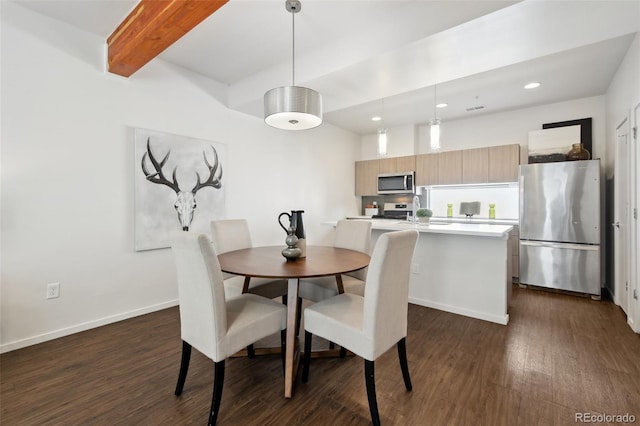 1711 Hooker St Unit 2, Denver, CO 80204 - dining area with dark wood-style flooring, recessed lighting, and beam ceiling