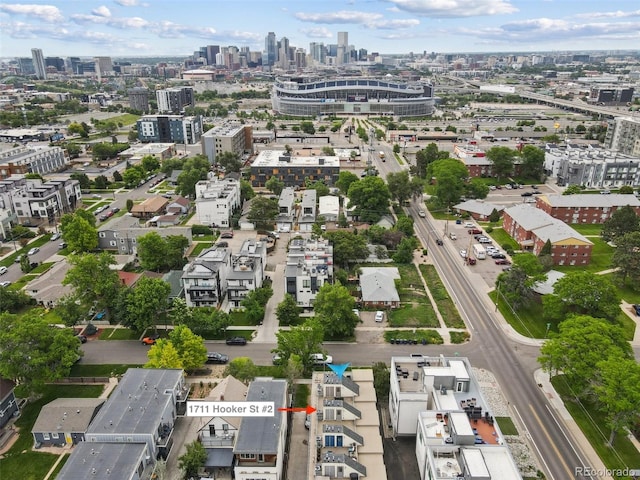 1711 Hooker St Unit 2, Denver, CO 80204 - aerial overview of property's location with city skyline