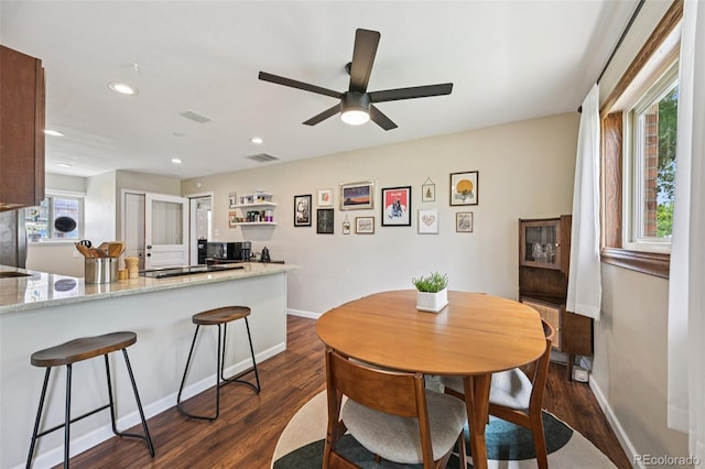 9150 Fir Dr, Thornton, CO 80229 - dining space with dark wood-type flooring, recessed lighting, and a ceiling fan