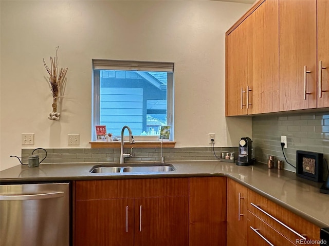 26 S Trailside Cir Unit A, Salida, CO 81201 - kitchen featuring dishwasher, decorative backsplash, and brown cabinetry