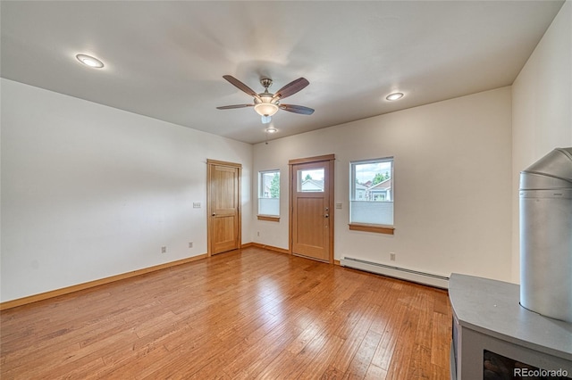 26 S Trailside Cir Unit A, Salida, CO 81201 - entrance foyer featuring a baseboard heating unit, light wood-style flooring, a ceiling fan, and recessed lighting