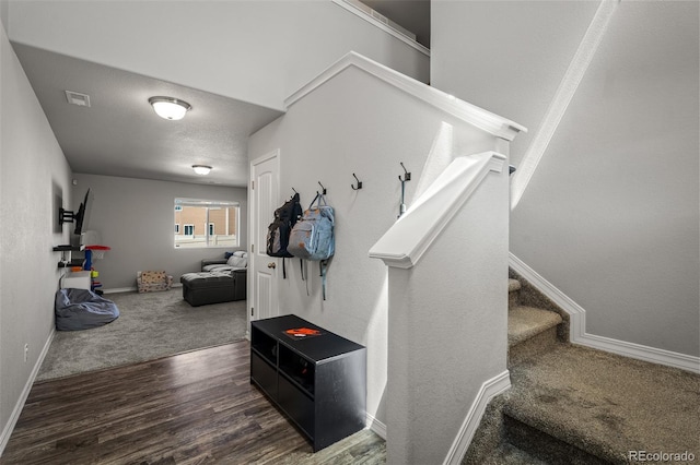 7568 Benecia Dr, Fountain, CO 80817 - mudroom with wood finished floors, baseboards, and carpet floors