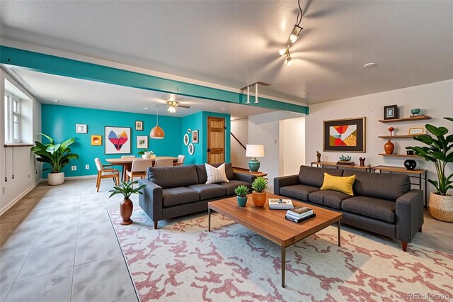 410 W 16th St, Salida, CO 81201 - living area featuring tile patterned flooring and stairs