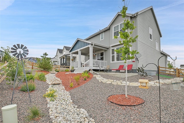 view of front of home with a patio area and a porch