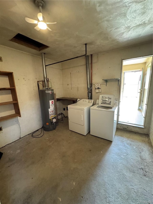 460 Yates St, Denver, CO 80204 - basement featuring washing machine and dryer, gas water heater, and ceiling fan