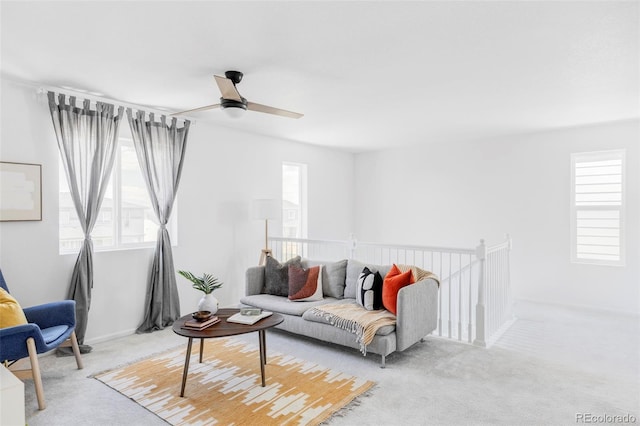 6117 Easton Cir, Frederick, CO 80504 - living room featuring light carpet and ceiling fan