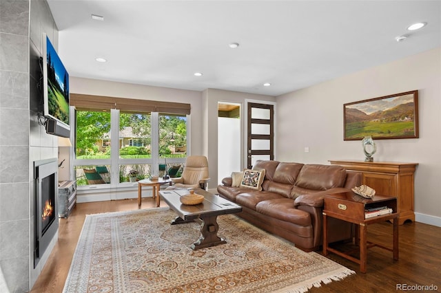 2730 Hooker St, Denver, CO 80211 - living room with a fireplace, wood finished floors, and recessed lighting