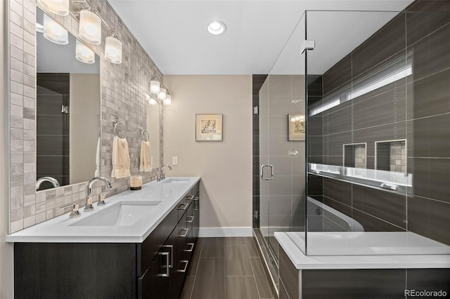 2730 Hooker St, Denver, CO 80211 - bathroom featuring double vanity, a stall shower, and tile patterned flooring