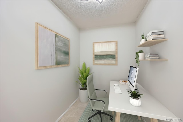 home office with a textured ceiling