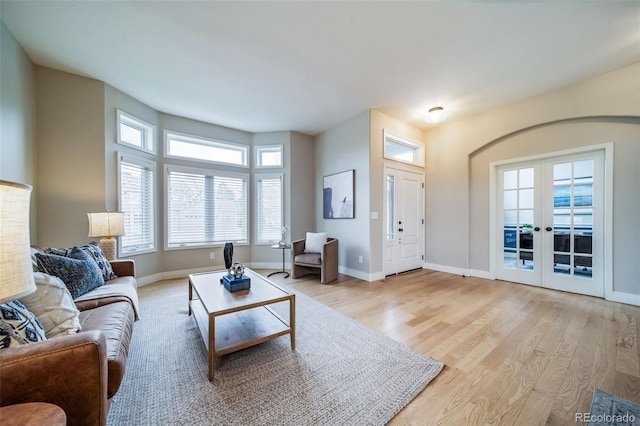 4532 Christensen Cir, Littleton, CO 80123 - living area with light wood finished floors, baseboards, and french doors