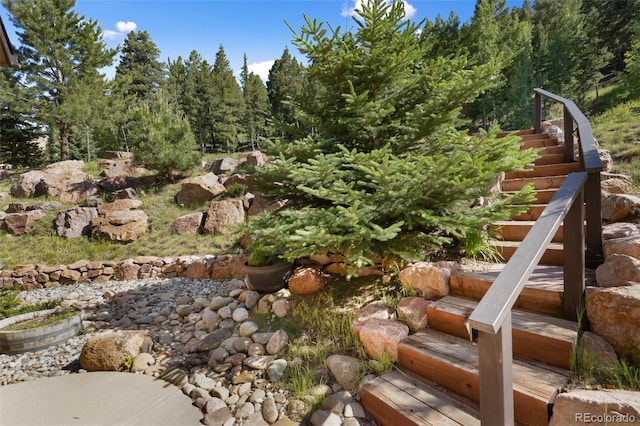 view of yard featuring stairway