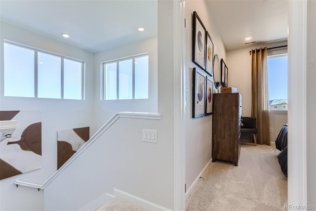 14151 Deertrack Ln, Parker, CO 80134 - hall featuring baseboards, light colored carpet, and recessed lighting
