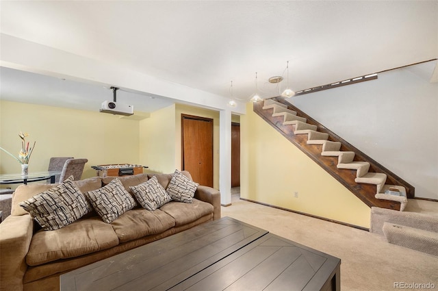 4844 E 110th Pl, Thornton, CO 80233 - living room featuring carpet floors and stairs