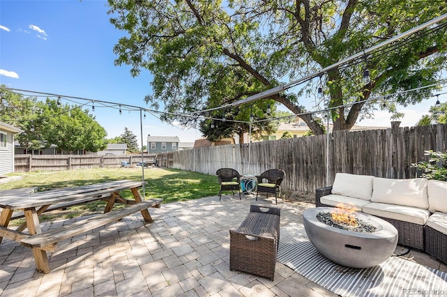 4844 E 110th Pl, Thornton, CO 80233 - fenced backyard with a patio area and an outdoor living space with a fire pit