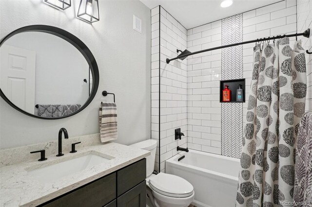 18079 E 108th Pl, Commerce City, CO 80022 - bathroom with vanity, shower / tub combo with curtain, and toilet