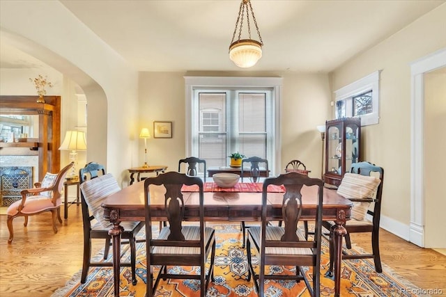 dining space featuring light hardwood / wood-style floors