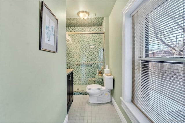 bathroom featuring vanity, toilet, and tile patterned flooring