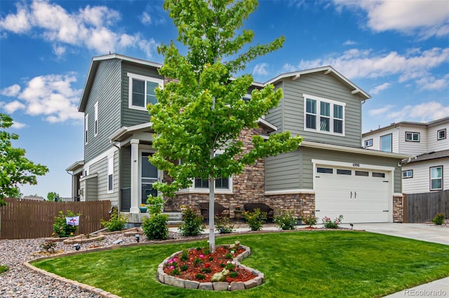 6990 E 132nd Pl, Thornton, CO 80602 - view of front of house with an attached garage, stone siding, and concrete driveway