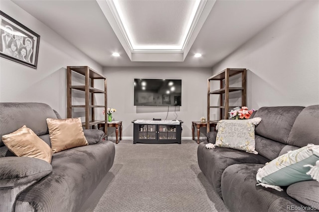 6990 E 132nd Pl, Thornton, CO 80602 - carpeted living area featuring a tray ceiling and recessed lighting