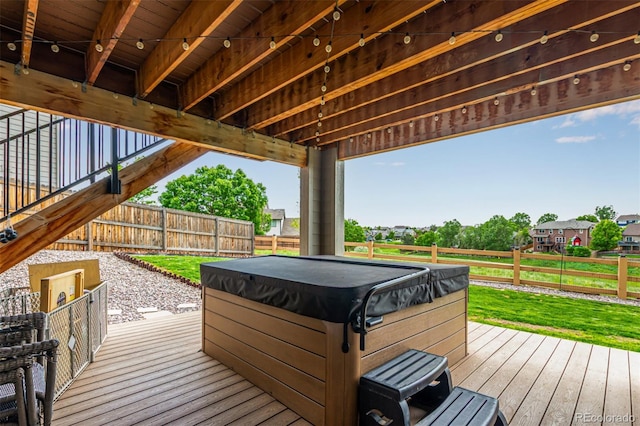 6990 E 132nd Pl, Thornton, CO 80602 - wooden deck featuring a hot tub and a fenced backyard