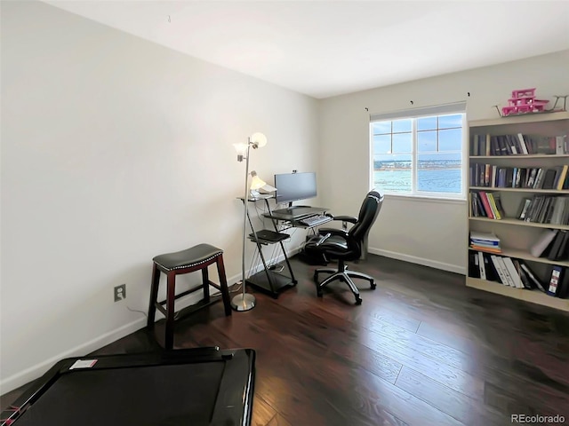 office with dark wood-type flooring