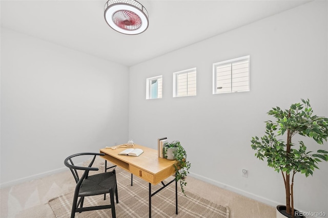 view of carpeted home office