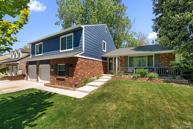 3767 E Phillips Cir, Centennial, CO 80122 - split level home with brick siding, driveway, a garage, and a porch