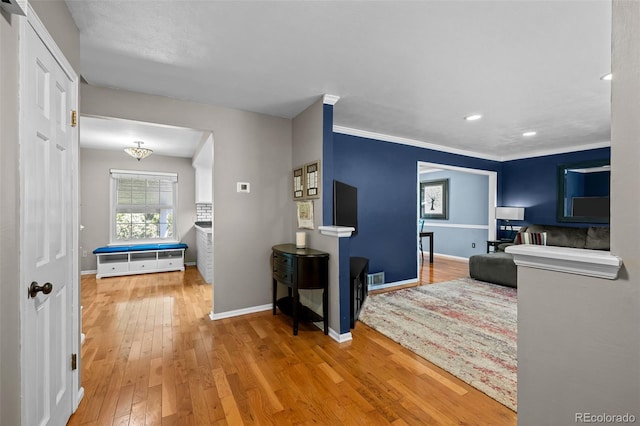 3767 E Phillips Cir, Centennial, CO 80122 - hallway featuring hardwood / wood-style flooring, baseboards, recessed lighting, and ornamental molding