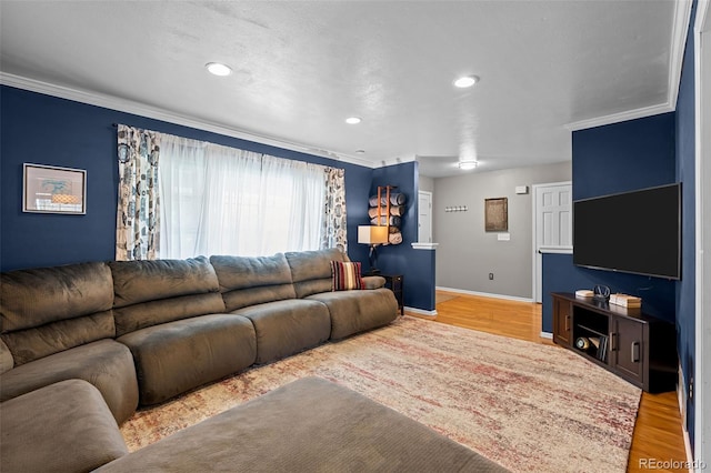 3767 E Phillips Cir, Centennial, CO 80122 - living area with light wood-style flooring, crown molding, baseboards, and recessed lighting