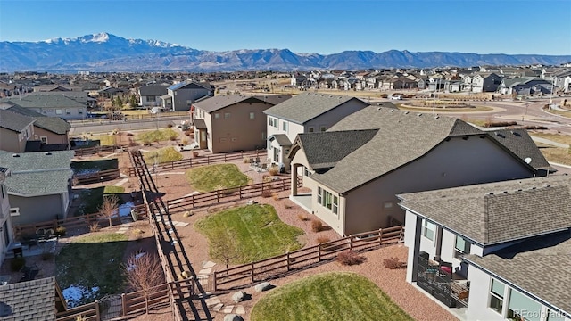 drone / aerial view featuring a mountain view