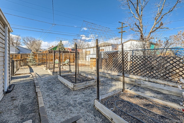 view of yard with a fenced backyard and a garden