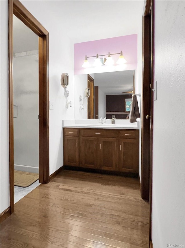 7217 S Zephyr Way, Littleton, CO 80128 - bathroom featuring wood finished floors, vanity, and baseboards