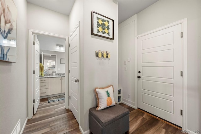 interior space with dark hardwood / wood-style flooring